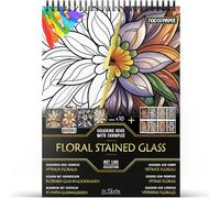 In Textu - Floral Stained Glass - Coloring Book for Adults and Teens with Inspiring Colored Examples - Premium 200 GSM Paper - Fine Spiral Binding - Relaxing and Creative Coloring Book