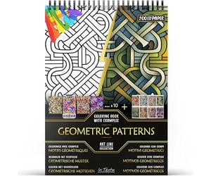 In Textu - Geometric Patterns - Coloring Book for Adults and Teens with Inspiring Colored Examples - Premium 200 GSM Paper - Fine Spiral Binding - Relaxing Abstract Coloring Book