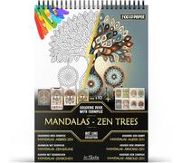 In Textu - Mandalas - Zen Trees - Coloring Book for Adults and Teens with Inspiring Colored Examples - Premium 200 GSM Paper - Fine Spiral Binding - Relaxing and Meditative Coloring Book