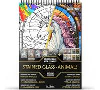 In Textu - Stained Glass - Animals - Adult Coloring Book with Inspiring Colored Examples - Premium 200gsm Paper - Fine Spiral Binding - Relaxing and Creative Coloring Book