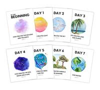 In the Beginning Mini-Poster Series (8"x10" Unframed) Set of 8 Prints, Days of Creation Poster, Sunday School Decorations for Classroom, Bible Verses Wall Decor for Kids, Children Church Posters