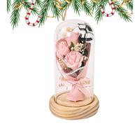 in the Bell Glass - Handmade Red Silk Artificial Flower with Decorative Lights | Romantic Gift for Her, Under Glass Beautiful Style and the , Preserved Flowers for Her