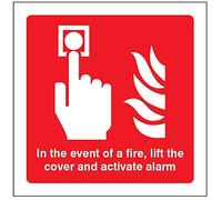 In the event of a fire lift the cover and activate alarm Self Adhesive Vinyl Sign