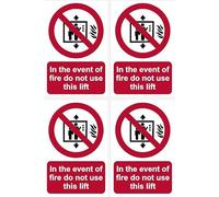 In the event of fire do not use this lift sign, 100x150mm, pack of 4 stickers on A4 sheet