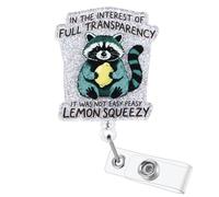in The Interest of Full Transparency, IT was NOT Easy Peasy Lemon Squeezy | Funny Raccoon Badge Reel | Retractable ID Card Badge Holder | Work Badge Clip for Nurse Doctor Coworkers Social Worker