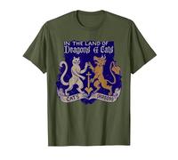 in The Land of Dragons and Cats Medieval Style T-Shirt, Men, Olive Green, X-Large
