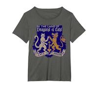 in The Land of Dragons and Cats Medieval Style T-Shirt, Women's Plus, Asphalt Grey, 2X