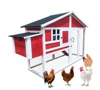 In The Market - Eggs R Us Chicken Coop, 188x70x118 cm, 4-6 Birds, Farmhouse Design, Red