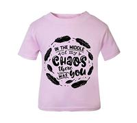 in The Middle of My Chaos There was You Feathers (Romantic Quotes for Couples, Anniversary) Short Sleeve Cotton Toddler t Shirt, 3-4 Years, Pastel Pink