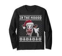 In the moood, funny cow pun Christmas cow face ugly sweater Long Sleeve T-Shirt