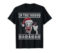 In the moood, funny cow pun Christmas cow face ugly sweater T-Shirt