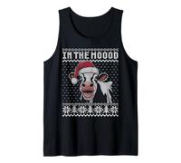 In the moood, funny cow pun Christmas cow face ugly sweater Tank Top