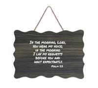 In The Morning, Lord, You Hear My Voice; in The Morning I Lay My Requests before You And Wait Expect Wood Sign 6x10 Bible Wall Art Wooden Plaques Signs for Entryway Door Living Room Kitchen Decor