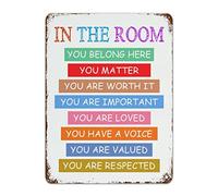 in The Room You Belong Here You Matter Metal Sign Back to School Signs First Day of School Classroom Decor Book Colored Fun Doodle Metal Sign Vintage Welcome School Signs for Kids Teacher 16x12 Inch