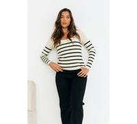 In The Style Women's Black Rib Knit Stripe Scoop Neck Long Sleeve Top | Size: 14 In The Style Black 14