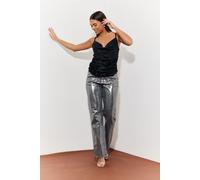 In The Style Women's Silver Wide Leg Silver Foil High Waisted Jeans in Grey | Size: 20 In The Style Grey 20