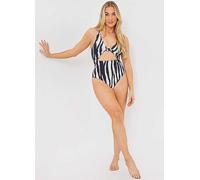 In The Style x Jac Jossa Black Control Abstract Print Knot Detail Cut Out Swimsuit Black