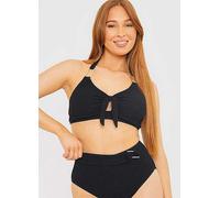 In The Style x Stacey Solomon Black Recycled Gold Bar Detail Halter Bikini Top Black