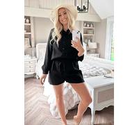 In The Style x Stacey Solomon Black Textured Beach Shorts Black