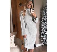In The Style x Stacey Solomon White Recycled Sequin Marl Belted Roll Neck Midaxi Dress White