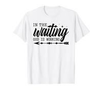 in The Waiting God is Working Christian Faith Value Graphic T-Shirt, Men, White, M