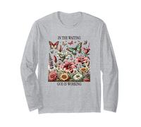 in The Waiting God is Working Vintage Floral Christian Long Sleeve T-Shirt