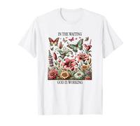 in The Waiting God is Working Vintage Floral Christian T-Shirt