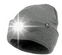 iN Thinsulate Warm Bright LED Beanie Cap Unisex Hat with Rechargeable Headlamp 4 LEDs 3 Metre Beam, Charges Via USB - Great for Cycling, Running, Camping Grey