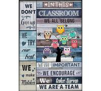 In this classroom, we all belong and we matter-Owl teacher, classroom poster, home wall art, back to school classroom sign poster metal tin sign 12x8 inch plaque
