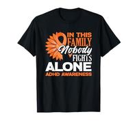 in This Family Nobody Fights Alone ADHD Awareness Sunflower T-Shirt
