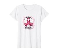 in This Fight Nobody Stands Alone Breast Cancer Support T-Shirt, Women, White, S