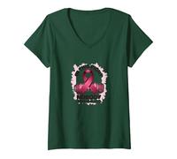 in This Fight Nobody Stands Alone Breast Cancer Support V-Neck T-Shirt, Women, Forest Green, L