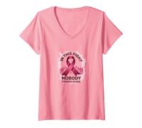 in This Fight Nobody Stands Alone Breast Cancer Support V-Neck T-Shirt, Women, Pink, XL