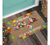 in This House Its Ok to Be Different Autism Awareness Doormat,Autism Awareness Support Home Decorative Welcome Doormat 24X16 In