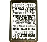 in This House May The Force is Strong Tin Metal Poster Sign Quote Vintage Metal Tin Sign, Wall Decor for Bars, Restaurants, Cafes Pubs Bar Garage Boy's Room Wall Decor Signage 8x12 Inch