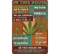in This House We Believe in Weed Poster Wall Art Decor Rustic Metal Funny Signs Gift Idea,Cute Vintage Tin Sign Home Decor,Creative Humorous Wall Living Room Decorations 12x16 Inch