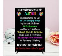 In This House We Do Autism Inspirational Plaque with Colourful Puzzle Hearts - Meaningful Decor for Autism Awareness, Family Support. (Acrylic Indoor & Outdoor Use, A5 21cm x 15cm)