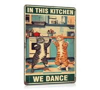 In This Kitchen We Dance Cats Metal Tin Sign Cat Signs Wall Decor for Kitchen Home Bar Garage Bedroom 12×8 Inch