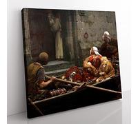 In Time Of Peril by Edmund Leighton Classic Painting Canvas Wall Art Print Ready to Hang, Framed Picture for Living Room Bedroom Home Office Décor, 35x35 cm (14x14 Inch)