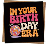In Your Birthday Era Greeting Card, Retro Disco Ball Design, 145mm x 145mm Square, Fun Bold Birthday Card for Her or Him, Black, Includes Kraft Envelope