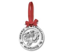 In4aDig Silver Plated 'Merry Christmas Scotland' Scottish Thistle Design Hanging Tree Decoration With Red Ribbon