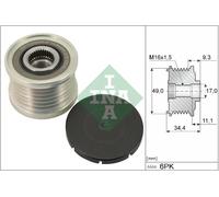 Overrunning Alternator Pulley fits BMW Z4 E85 2.0 05 to 09 N46B20B Clutch INA