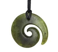 Ina & Co 100% New Zealand Jade Koru Design Necklace, Unisex Adult, Green Stone, Hand Carved Maori Pendant, Adjustable Black Cord
