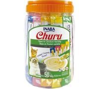 INABA Churu Cat Treat, Variety Bucket, Tuna & Chicken Flavour, 50 x 14g | Soft & Creamy Cat Treat, Delicious Snack, Lickable Sticks, Smooth Purée Food Topper, Premium Ingredients, Low Calorie