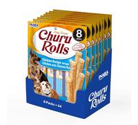 INABA Churu Rolls, Dog Treat, Dual Texture, Chicken & Cheese, 64 x 12g | Stick-Style Treat, Soft-Baked with Creamy Filling, Delicious Snack, Hand Feeding, Training, Grain Free, Premium Ingredients
