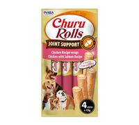INABA Churu Rolls Joint Support, Dog Treats, Chicken and Salmon, 4 x 12 g | Stick-Shaped Training Snacks, Soft Dual-Texture with Glucosamine for Joint Mobility, Premium Ingredients, Grain Free