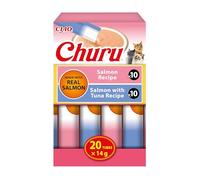 INABA Churu Salmon Variety Pack, Creamy Cat Treats in Smooth Purée Texture for Hand-Feeding, Salmon and Tuna Recipes, Made with Premium Ingredients, High Moisture, 20 Tubes x 14 g