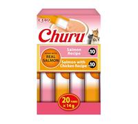 INABA Churu Salmon Variety Pack, Creamy Cat Treats in Smooth Purée Texture for Hand-Feeding, Salmon and Chicken Recipes, Made with Premium Ingredients, High Moisture, 20 Tubes x 14 g