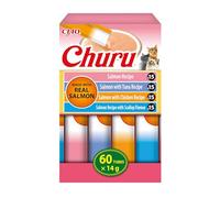 INABA Churu Salmon Variety Pack, Creamy Cat Treats in Smooth Purée Texture for Hand-Feeding, Salmon, Tuna, Chicken and Scallop Recipes, Made with Premium Ingredients, High Moisture, 60 Tubes x 14 g