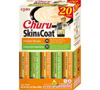 INABA Churu Skin & Coat Cat Treat - Chicken Variety Box - 1 Pack (20 x 14g total) / Soft & Creamy Cat Treat, Delicious & Healthy Snack, Lick